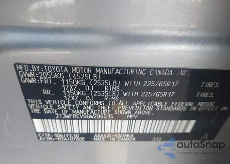 2016 Toyota Rav4 Xle from USA, damaged, VIN 2T3WFREV9GW296515